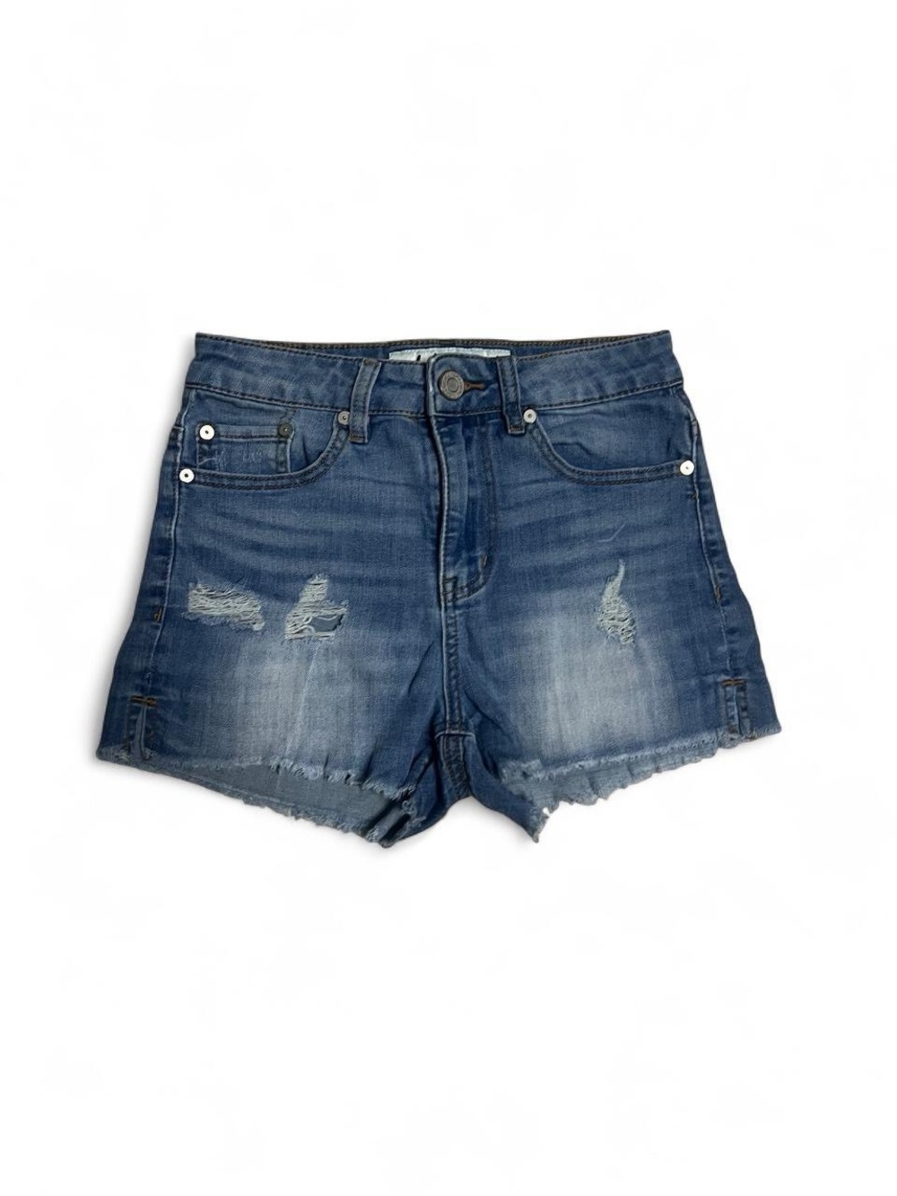 Vintage Indigo Rein Distressed High-Rise Denim Shorts - Dark Blue